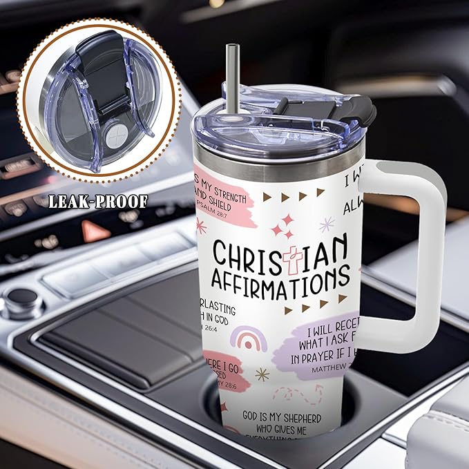 DUUV Christian Gifts for Women, Inspirational Religious Gifts for Mom Wife Sister, 40 Oz Christian Daily Affirmations Tumbler 1PCS, Faith Jesus God Bible Verse Gift for Birthday Christmas Thanksgiving - Bloomnest