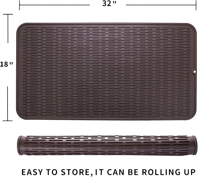 Silicone Dish Drying Mat for Multiple Usage,Easy clean,Eco-friendly,Heat-resistant Silicone Mat for Kitchen Counter or Sink,Refrigerator or Drawer Liner Coffee 4XL 32 inches x 18 inches - Bloomnest