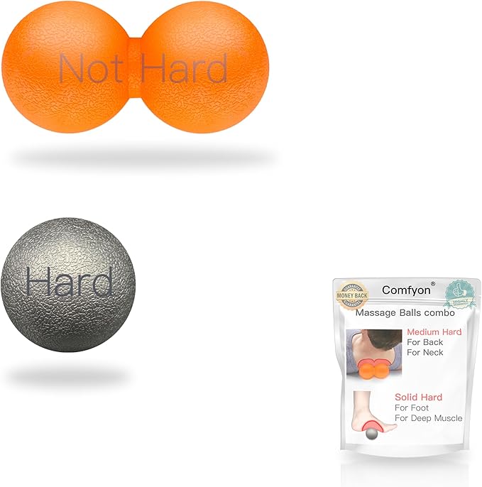 Hard Lacrosse Ball + Soft Peanut Massage Ball Set – Deep Tissue & Trigger Point Tool for Plantar Fasciitis Relief, QL, Iliacus, Glutes, Neck, Hamstrings, Hip Flexors & Myofascial Release - Bloomnest