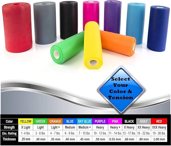 Resistance Band for Working Out - 8,16,24 Yard Resistance Bands Bulk Rolls - 10 Strengths in Light Medium and Heavy Exercise Bands - Latex Free Workout Bands Including iPhone App and e-Book - Bloomnest