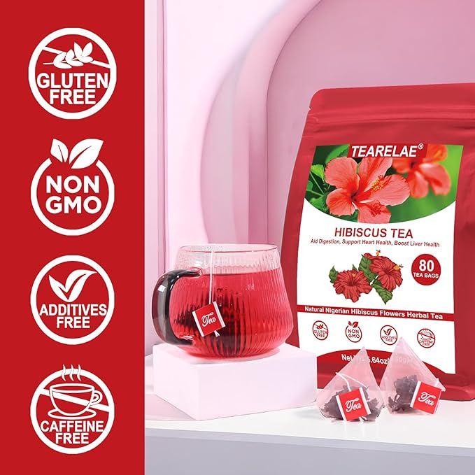 TEARELAE - Hibiscus Tea Bags - 2g x 80 Count - 100% Pure Hibiscus Flowers - Country of Origin Nigeria - Non-GMO - Caffeine-free - Aid Digestion & Support Heart Health - Bloomnest