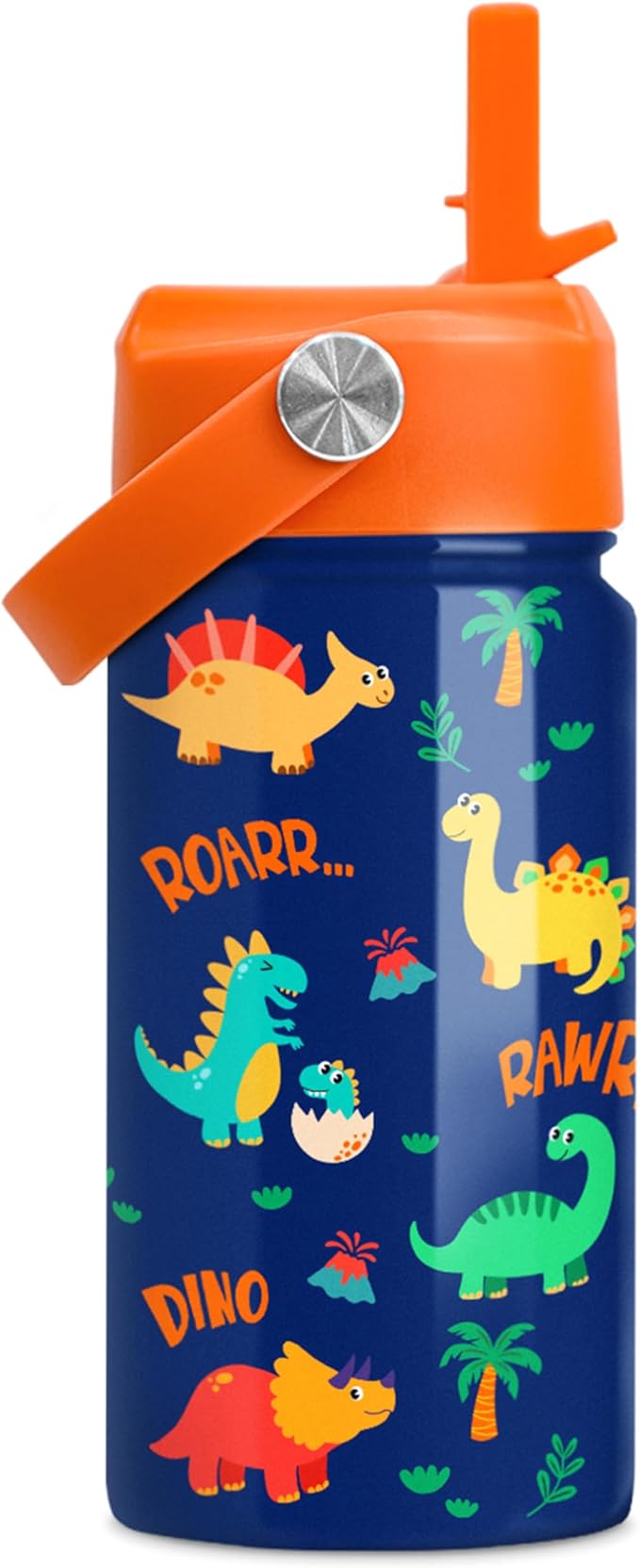 Dinosaur Water Bottle for Boys - Kids Water Bottle with Straw Lid - 12 Oz Insulated Stainless Steel Water Bottles for Kid - Travel Cup for School Sports - Bloomnest