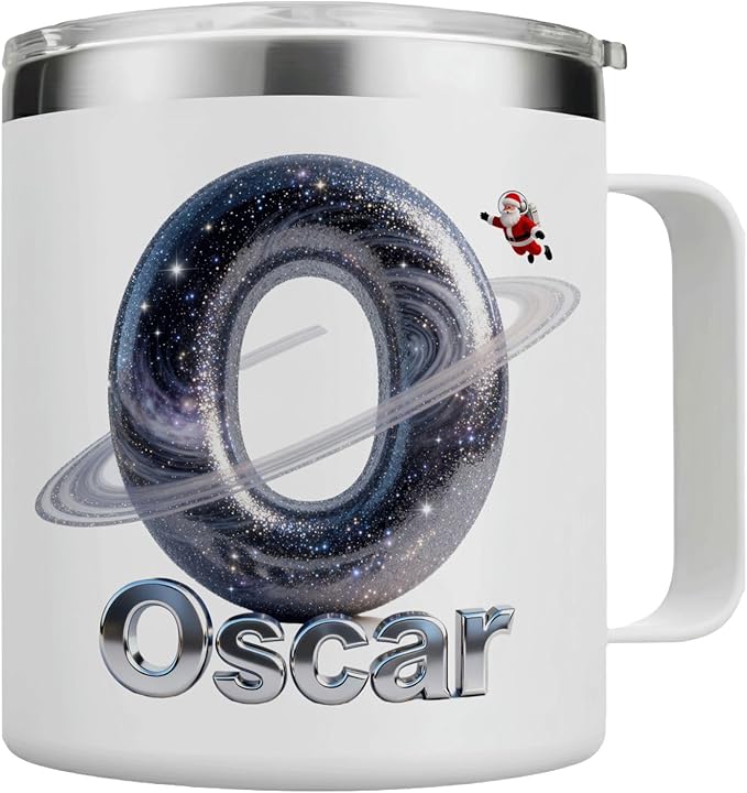 Personalized Christmas Insulated Coffee Mug with Handle – Custom Galaxy Initial Letter. Double Wall Stainless Steel Travel Tumbler for Hot & Cold Drinks – Unique Holiday Gift for Space Lovers(B119) - Bloomnest