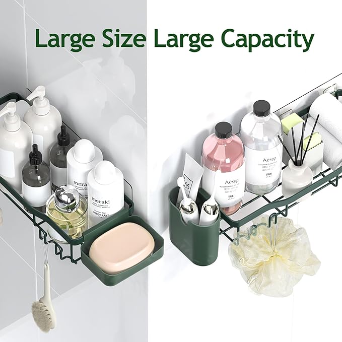 Shower Caddy Adhesive Shower Organizer 7-Pack, Rustproof Stainless Steel Bathroom Shelves, Large Capacity No-Drill Rack Storage Accessories with Soap Dish Toothbrush Holder Hooks - Bloomnest