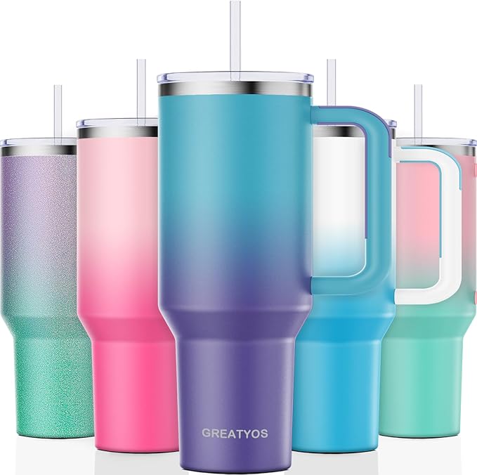 40 oz Tumbler with Handle and Straw Lid Insulated Tumblers Cups with Lids Straws Double Wall Vacuum Stainless Steel 40oz Tumbler Travel Mug Gifts for Men Women Him Her (Ocean Dream) - Bloomnest