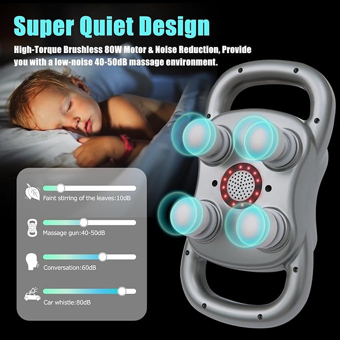 Massage Gun Deep Tissue, 4-Heads Handheld Massager Gun for Back, Shoulder, Leg, Neck, Electric Percussion Massage for Pain Relief, Perfect Gifts, Grey - Bloomnest