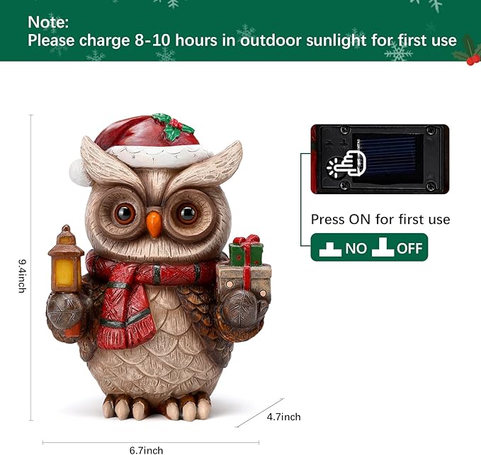 Solar Christmas Owl Decoration Resin Owl Outdoor Statue with LED Lantern for Porch Garden Patio Yard Home Decor Christmas Housewarming Gifts for Women Mom - Bloomnest