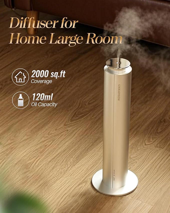 Waterless Diffuser for Home Large Room,Essential Oil Diffusers with 2000 Sq.Ft Coverage,Cordless Battery Operated Diffuser,Hotel Scent Diffusers Starter Kit for Bedroom/Office/Spa/App, Silver - Bloomnest