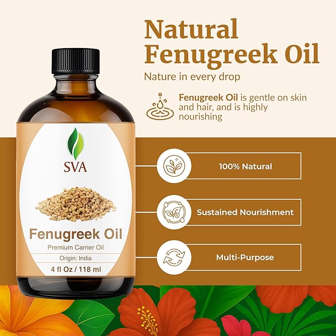 SVA Fenugreek Oil 4oz (118ml) Premium Carrier Oil with Dropper for Hair Care, Hair Oiling, Scalp Massage & Skin Care - Bloomnest