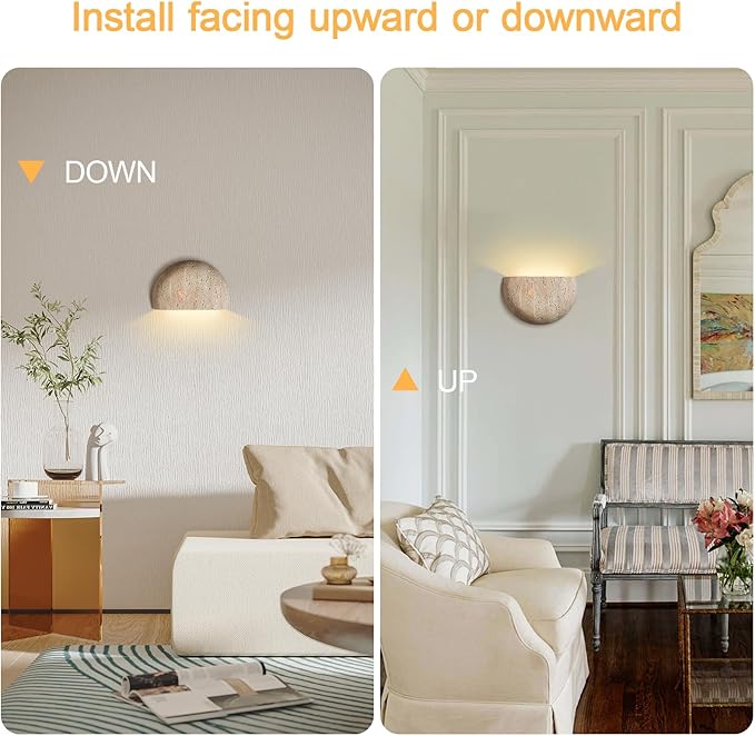 Modern Marble Yellow Travertine Wall Sconce LED G9 3000K Wall Lamp Semi Circle Natural Stone Shade Wall Light Japanese Style Wabi-Sabi Art Lighting Fixture For Farmhouse, Foyer, Entryway, Sta - Bloomnest