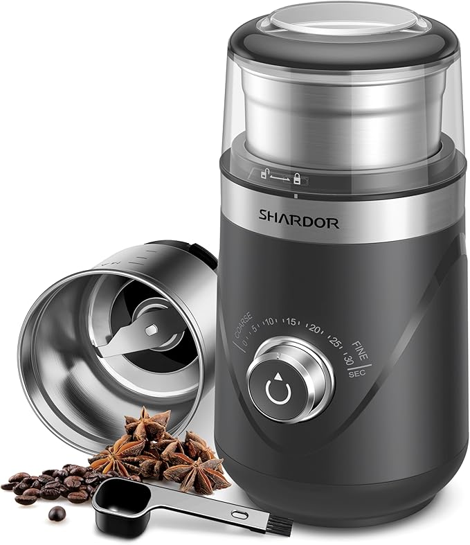 SHARDOR Electric Super Silent Blade Coffee Grinder, Timed Grind Control Rotary Knob, Adjustable Coarse to Fine for Coffee Beans, Spices & Herbs, with 1 Removable Stainless Steel Bowl,Light Gray - Bloomnest