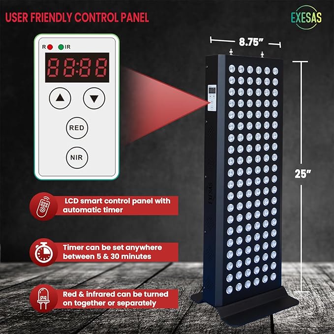 Red Light Therapy Device for Full Body, 630nm, 660nm, 810nm & 850nm, Near Infrared Dual-Chip Clinical Grade LED Panel for Smooth Skin, Weight & Pain Management and Overall Wellness (600-Watt 120-LED) EXESAS