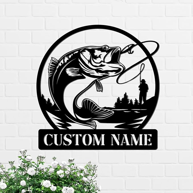 Bass Fishing Custom Metal Sign | Fisherman Wall Art Metal Signs Customized | Fisher Personalized Home Decor Sign | Custom Signs Outdoor Metal | Indoor Custom Wall Art | Personalized Wall Art - Bloomnest