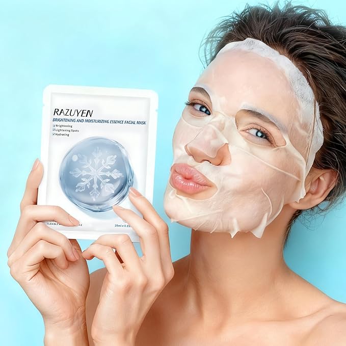 Brightening Hydrating Face Mask (10 PCS), Glowing & Moisturizing Sheet Mask with Niacinamide, Rosa Water and Arbutin, Rose Face Mask For All skin types, Added Fragrance Free - Bloomnest