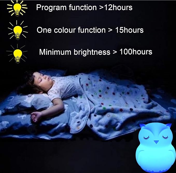 Owl Night Light Baby Bedside Lamp Child, Silicone Nursery Lamp for Breastfeeding Bedroom Mood Lights, Eye Caring, Adjustable Brightness & Color, Time Setting, Holiday Gifts - Medium - Bloomnest