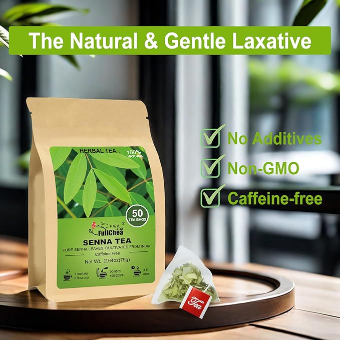 FullChea - Senna Tea, 50 Teabags, 1.5g/bag - Naturally Senna Leaf Tea for Constipation - Non-GMO - Caffeine-free - Support Digestion & Boost Immune System - Bloomnest