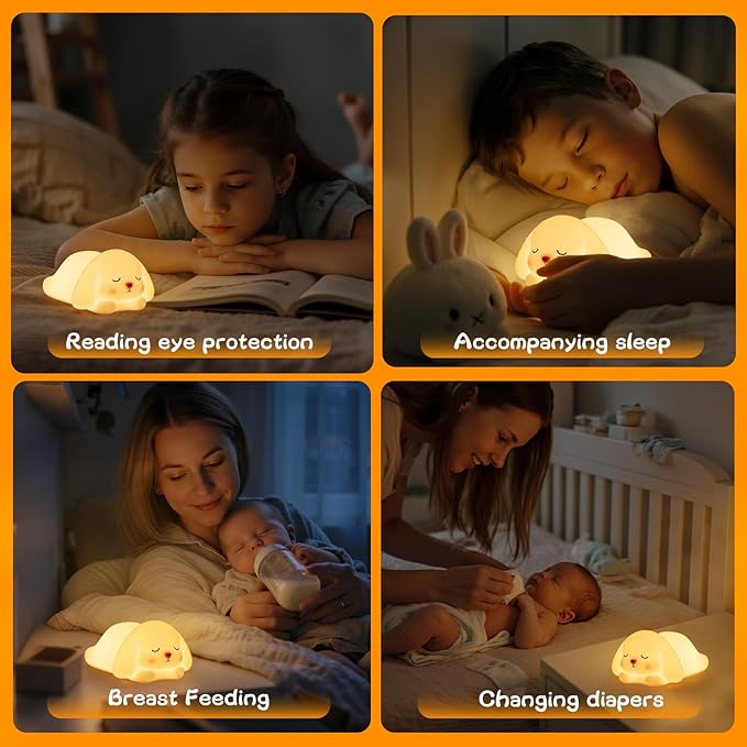 Tremdwoto Bunny Night Light for Kids - 16 Color Changing, Rechargeable Dimmable Nursery Lamp with 1/3 H Timer, Cute Animal Night Light for Baby Boys Girls, Kawaii Room Decor Gift - Bloomnest