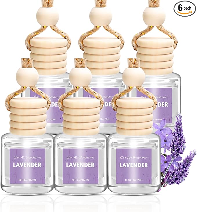 AROIC Car Air Freshener Diffuser Set, 6 Pack Lavender Natural Slow-Release Fragrance, Long Lasting Air Freshener for Women & Men Car Accessories, Hanging Cute Automotive Interior Decor Gift (8ml Each) - Bloomnest
