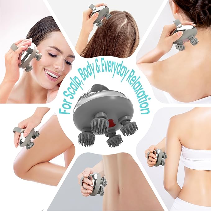 Rechargeable Electric Scalp Massager & Face Massage, IPX7 Waterproof Anti-Tangle Head Massager with 8 Claws, 3 Speeds & 2 Modes, USB-C, Deep Relaxation for Stress Relief, Self-Care & Pet Grooming Melonsun