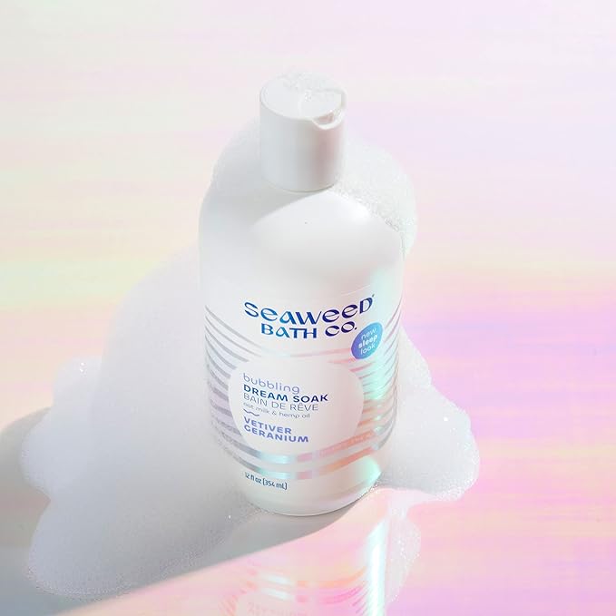 Seaweed Bath Co. Bubbling Dream Soak, Vetiver Geranium Scent, 12 Ounce, Sustainably Harvested Seaweed, Oat Milk, Hemp Oil - Bloomnest