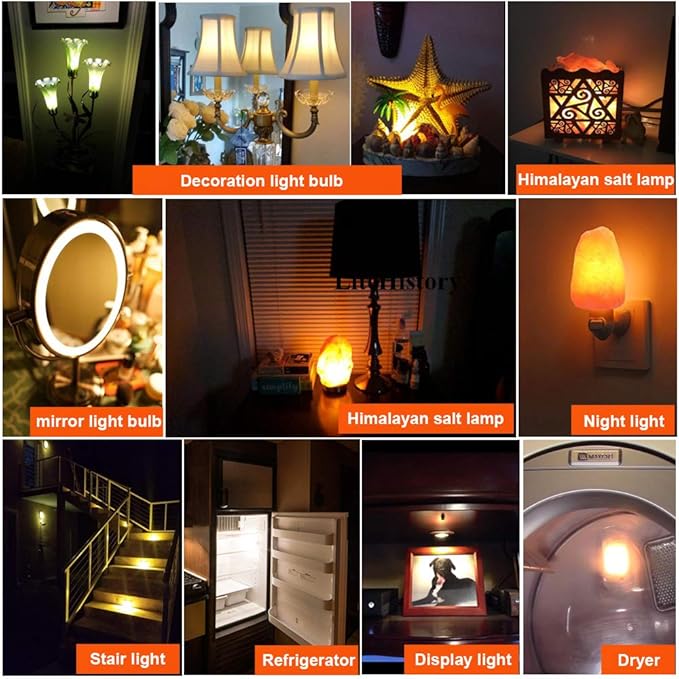 LiteHistory E12 1 watt Equal 15w Night Light Bulbs 150lm Himalayan Salt lamp Bulb 2700K t22 t7 led Bulb 2Pack - Bloomnest