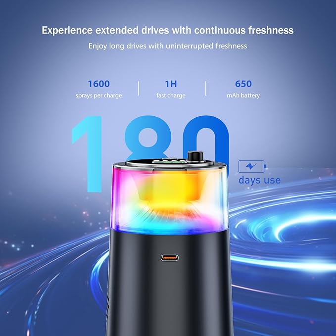 Smart Car Air Freshener with RGB Ambient Light, Galaxy Cloud Mist, Auto On/Off, Built-in Battery, Car Aroma Diffuser, Home, Office (4 Essential Oil Box), Long-Lasting Scent - Bloomnest