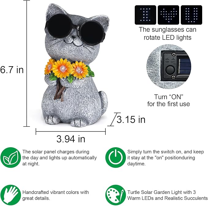 Solar Garden Statues Cat with Daisy and LED Lights Birthday Gifts for Women Mom Grandma Solar Outdoor Decor for Patio Backyard Yard Lawn Decoration-Unique Housewarming Gifts - Bloomnest