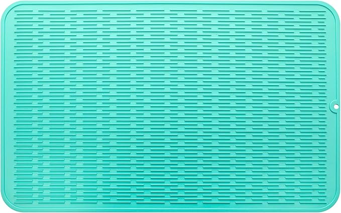Silicone Dish Drying Mat for Multiple Usage,Easy clean,Eco-friendly,Heat-resistant Silicone Mat for Kitchen Counter or Sink,Refrigerator or Drawer Liner Mint 3XL 28 inches x 18 inches - Bloomnest