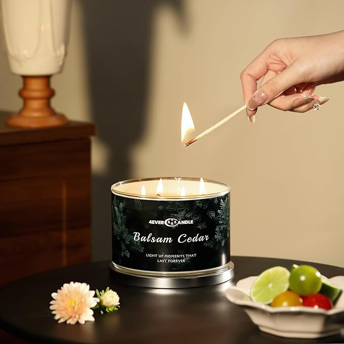 Balsam Cedar Scented Candles, 18oz Soy Candles Non Toxic 4-Wick Large Candle Jars, Over 50 Hours of Burning Time, Ideal for Gifting, Events, Home Decor - Bloomnest