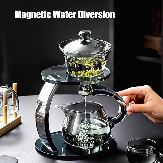 Semi Automatic Tea Set, Lazy Kungfu Tea Set, Lazy Kung Fu Drip Teapot, Magnetic Tea Pot With Magnetic Ball, Heat Resistant Gongfu Glass Teapot Set (Jl-Glass2Ellipse-black) - Bloomnest