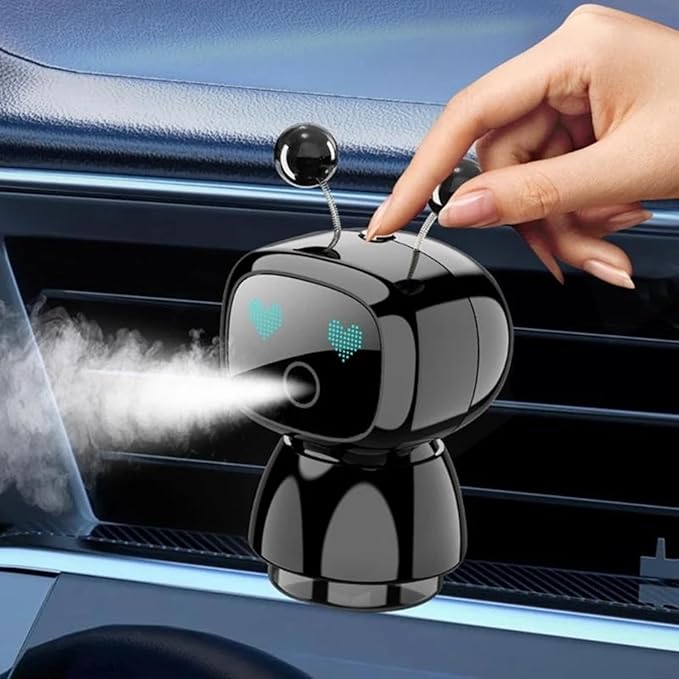 Robot Intelligent Aromatherapy Machine, Smart Cute Robot Car Air Freshener, Fine Spray/Fillable/Four-Gear Adjustment/Vibration Sensing/On-Off/Large Capacity Long-Lasting Fragrance/V3 (Black, Cologne) - Bloomnest
