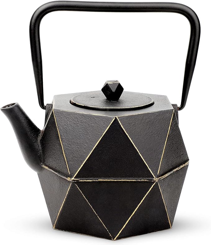 Toptier Cast Iron Teapot, Stovetop Safe Japanese Cast Iron Tea Kettle, Diamond Design Tea Pot with Removable Infuser for Loose Tea, 30 Ounce (900 ml), Black - Bloomnest