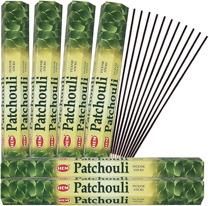 TRUMIRI Patchouli Incense Sticks and Incense Stick Holder Bundle: 1 Set of 6 Packets, 120 Pieces, 6 Incenses per Packet TRUMIRI