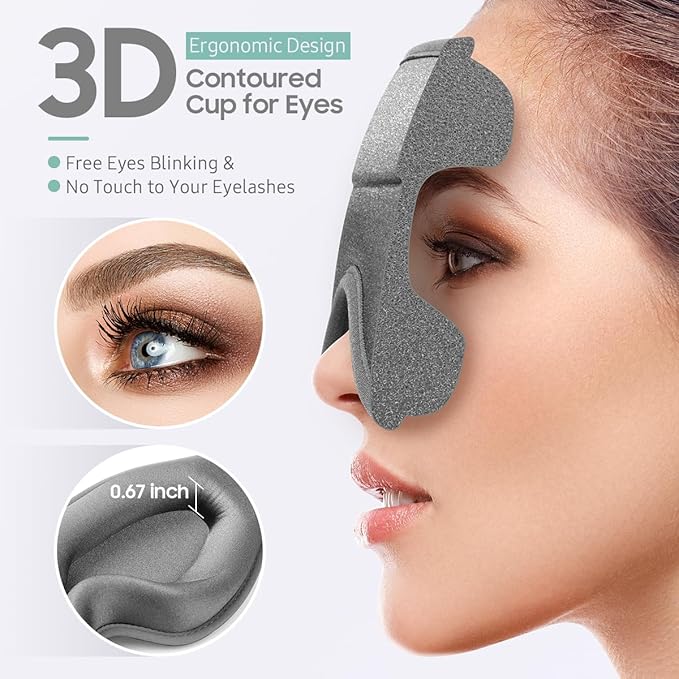 Sleep Mask, Premium Eye Mask for Sleeping, Completely Blackout, Superior Soft Comfort, Upgraded 3D Ergonomic Designed Sleeping Mask for Home, Office, Travel, Meditation, Yoga, Grey - Bloomnest