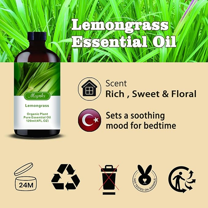 Lemongrass Essential Oil-Lemongrass Fragrance Oil 4.33oz (130ml)-100% Pure Natural Scent for Diffusers, Candles, Soap Making & Aromatherapy-Relaxing Home & Gift Essential Oil for Bath, Massage - Bloomnest
