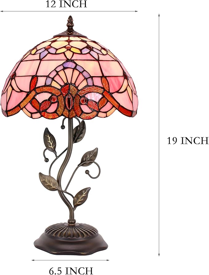 Tiffany Lamp Table Lamp Stained Glass Desk Lamps 12X12X19 Inches Reading Light Decor Bedroom Living Room (Pink Baroque Style) - Bloomnest