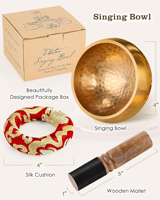 Tibetan Singing Bowls – Hand-Hammered in Nepal, Authentic Meditation Sound Bowls for Yoga, Chakra Healing, Mindfulness & Spiritual Self-Care Gifts for Women HIhealer