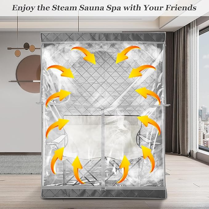 Full Size 2 Person Sauna Tent, Portable Steam Sauna Tent for Home, 1 or 2 Person Foldable Lightweight, Full Body Sauna Tent for Relaxation, Steamer Not Included, 2 Person Foldable Chair iDOTODO