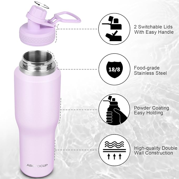 32oz Insulated Water Bottle, Fit in Any Car Cup Holder, Water Bottle with Straw Lids, Stainless Steel Insulated Water Flask Double Wall Leak-proof BPA Free to Keep Cold&Hot - Bloomnest