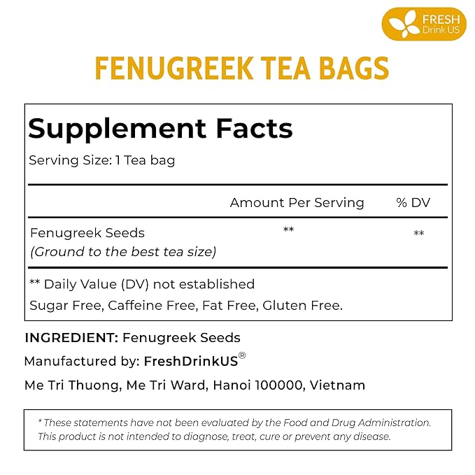 FreshDrinkUS, Premium 15 Tea Bags Fenugreek, 100% Natural & Pure from Fenugreek. Fenugreek Herbal Tea. Made with Natural Material Tea Bags. No Sugar, No Caffeine, No Gluten, Vegan. - Bloomnest