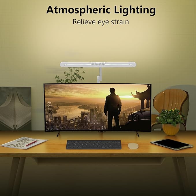 Micomlan Architect Desk Lamp with Clamp, Led Desk Lamp for Home Office with Remote Control, 24W Bright Dimmable Computer Light with Atmosphere Lighting Adjustable Table Light(Remote) - Bloomnest