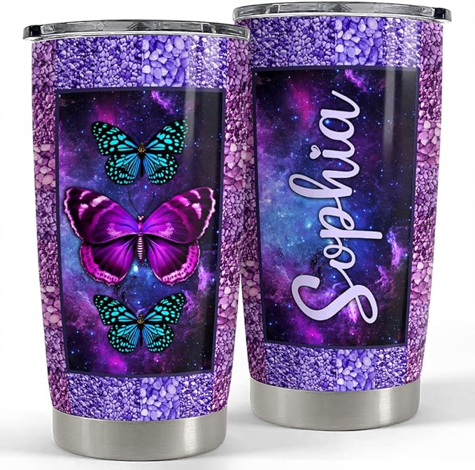 SANDJEST Personalized Butterfly Tumbler Mosaic 20oz 30oz Tumblers with Lid Gift for Women Girl Daughter Sister Mom Christmas Birthday - Bloomnest