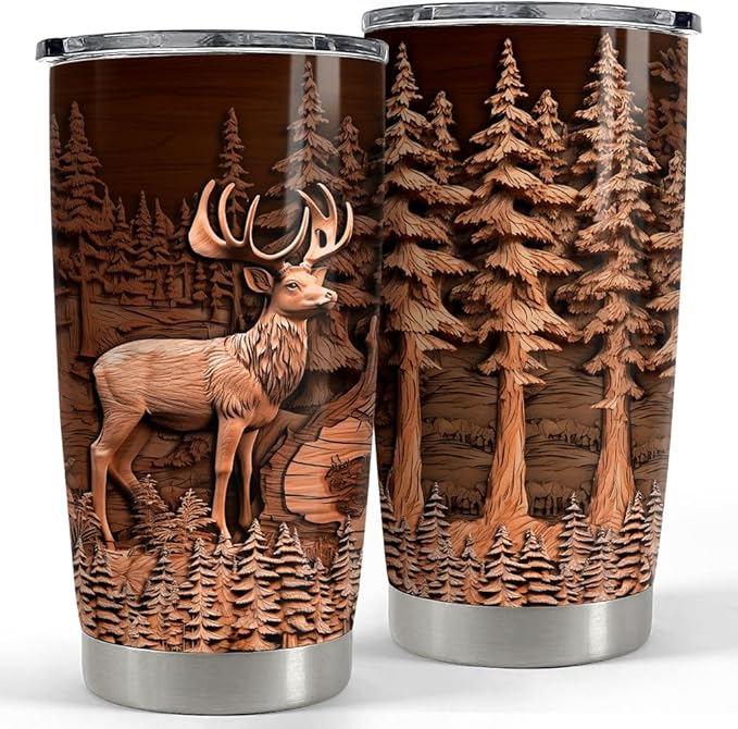 SANDJEST Deer Tumbler 20oz Stainless Steel Insulated Tumblers Coffee Travel Mug Cup Deer Gifts for Men Gift for Birthday Christmas - Bloomnest