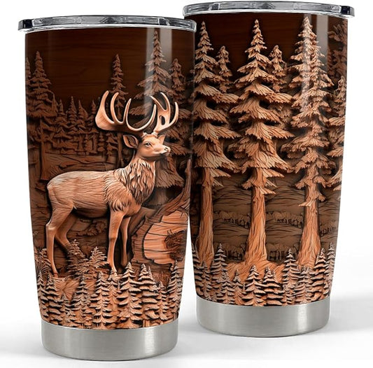 SANDJEST Deer Tumbler 20oz Stainless Steel Insulated Tumblers Coffee Travel Mug Cup Deer Gifts for Men Gift for Birthday Christmas - Bloomnest