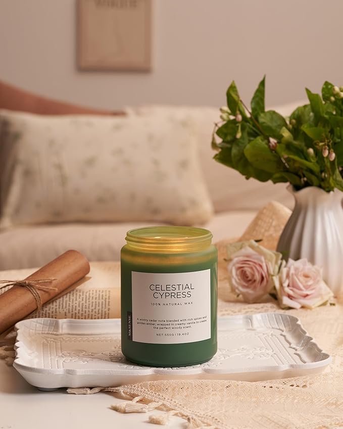 M&SENSE Celestial Cypress - Cedar & Spice Soy Jar Candles, Cedarwood Cardamom Large Winter Scented Candles 19.4oz 110 Hour Long Lasting Burn, Non Toxic Natural Warm Woody Scent Gifts for Men Women - Bloomnest