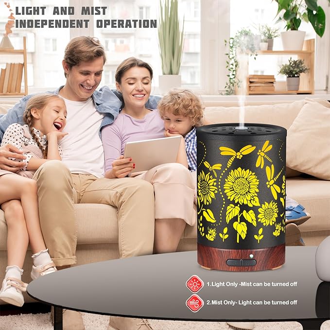 Essential Oils Diffuser,Christmas Aromatherapy Diffuser,Birthday Gifts for Women Mom Grandma,Metal Cool Mist Humidifier with 7 Colors Lights Waterless Auto Off Air Diffusers (Sunflower) - Bloomnest