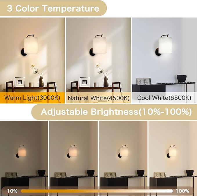 Rechargeable Battery Operated Wall Sconces Set of 2, Wireless Wall Lights with Remote Control 12 RGB Colors Magnetic Bulbs 5200mAh Battery Wireless Sconces for Bedroom Living Room (Black) - Bloomnest