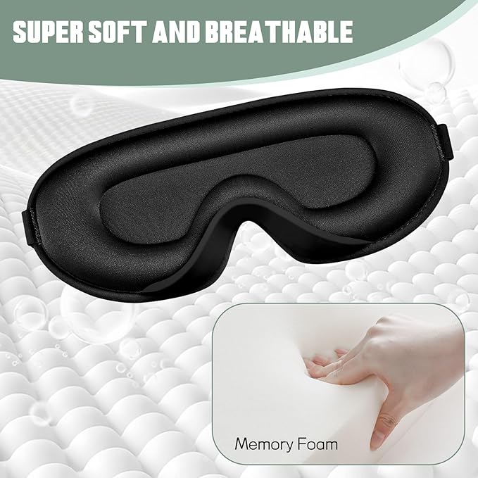 Sleep Mask for Side Sleeper Men Women | Zero Eye Pressure 3D, Light Blocking Design, Soft Breathable Eye Shade Cover for Travel, Black