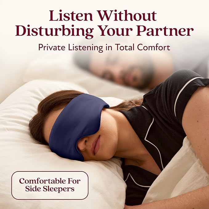 SilkSound 100% Mulberry Silk Bluetooth Sleep Mask for Side Sleepers, Sleeping Eyemask with Bluetooth Headphones, Eye Mask Headphones, Sleep Headphones for Side Sleepers, White Noise Head Phones - Bloomnest
