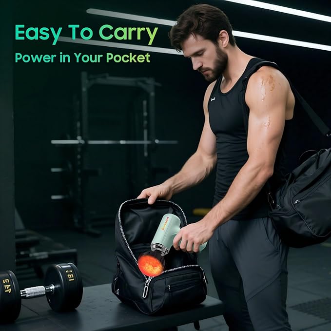 Massage Gun with Heat – Amazing Power! Deep Tissue Percussion Massager, Handheld Mini Muscle Gun, 7 Massage Heads, Quiet & Portable - Bloomnest